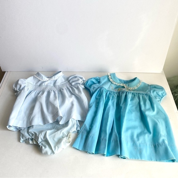 Vintage 80s Baby Clothes Dresses Diaper Cover Bloomers 3 6 Months Girls Blue - Picture 12 of 12